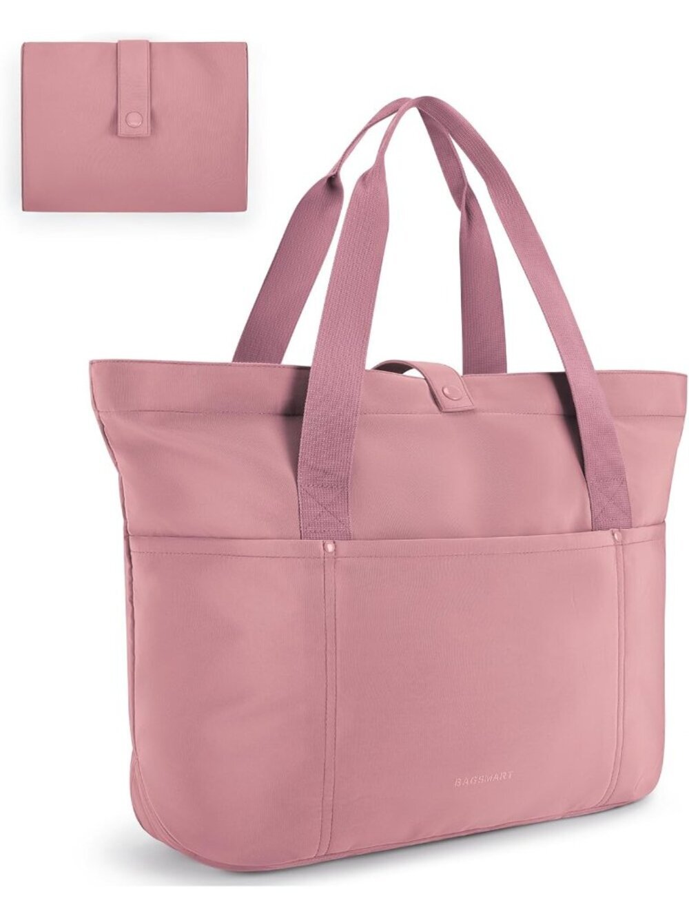 Women Dark Pink Large Foldable Tote Bag Zipper Travel Work Shoulder Bag